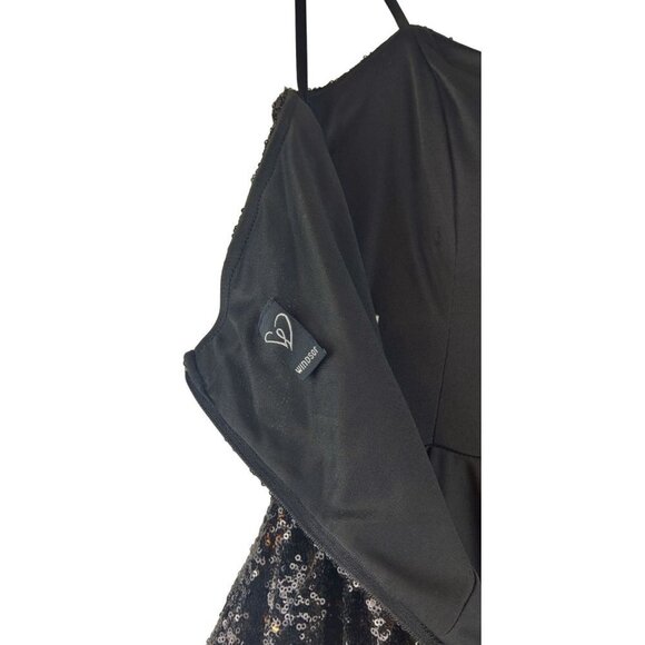Black Sequin Sparkle Mini Cocktail Dress 7/8 Windsor Skater Spaghetti Straps - Picture 9 of 10